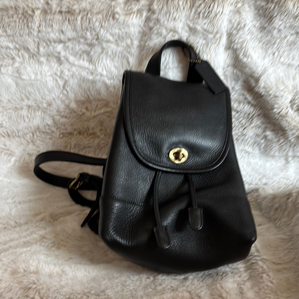 Coach Black Leather Minimalist Vintage Backpack